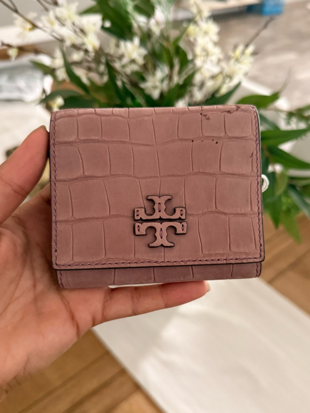 Tory Burch Mauve Croc-Embossed Leather Small Wallet